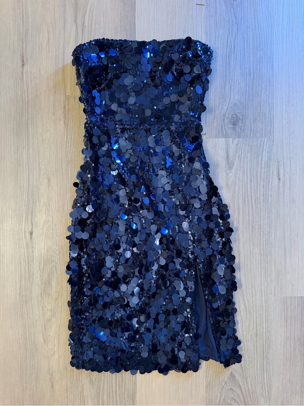 Amanda Uprichard Strapless Sequin Party Dress in Deep Navy